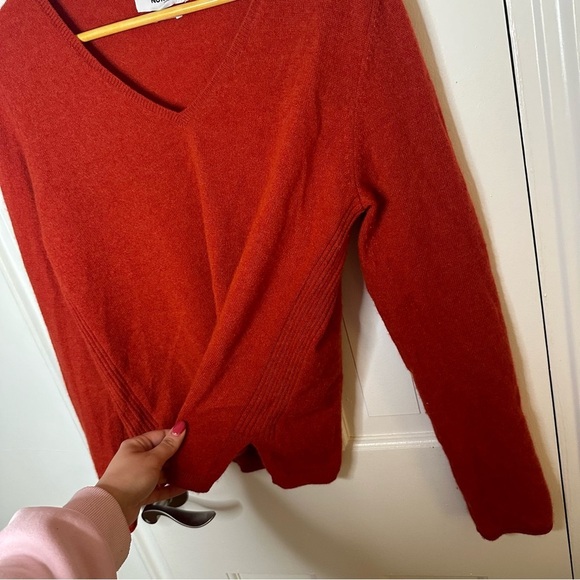 NOT SHY 100% Cashmere V Neck Sweater France Designer Old Money Orange Medium - Picture 2 of 5